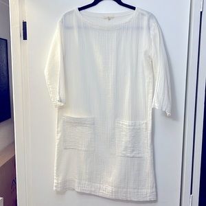 Eileen Fisher Textured White Organic Cotton Long Tunic Top